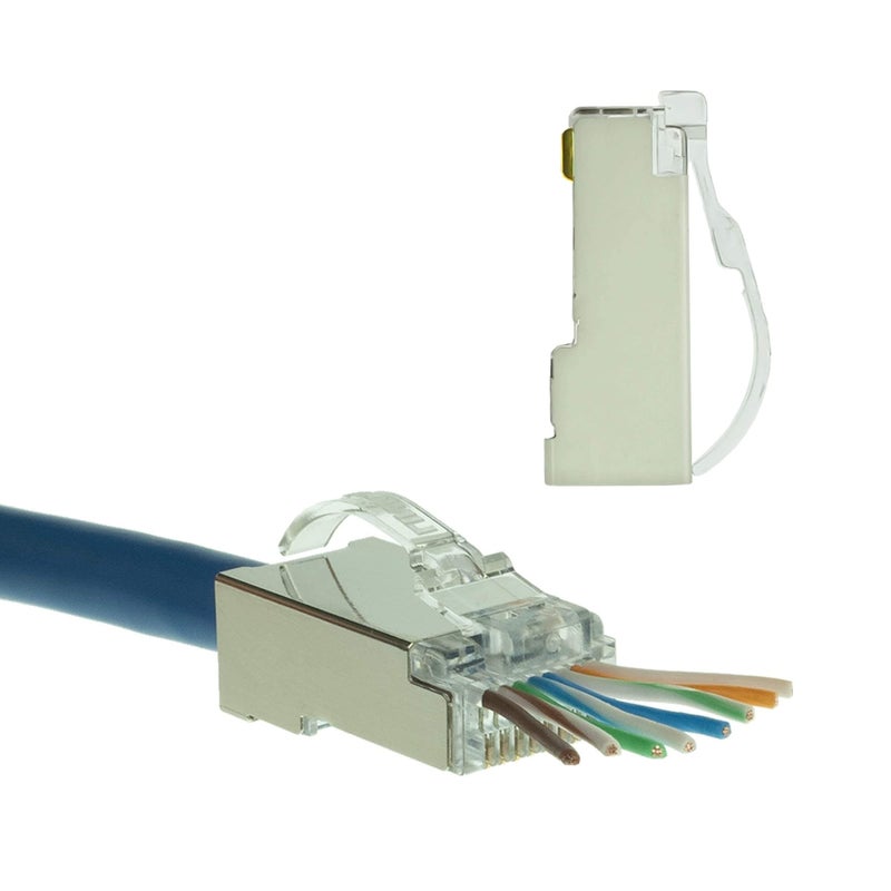 LINKUP Cat6 RJ45 Pass Through Connectors | Self-Protective Curved Unbendable Latch - No Boot Required | Durable, Space-Saving Ethernet Ends for Solid & Stranded Cable | Performance RJ45 Termination - Image 1